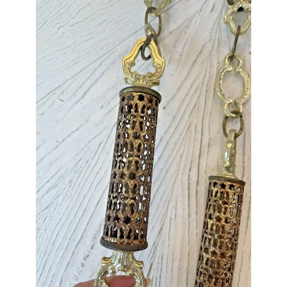 Vtg Filigree Metal Tubes Decorative Chandelier Swag Lamp Replacement Chain 8 ft